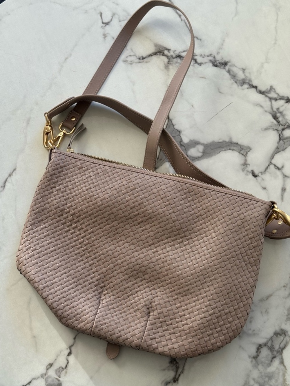 Quince Woven Shoulder Bag in Taupe. Italian Leather Crossbody - Picture 10 of 10